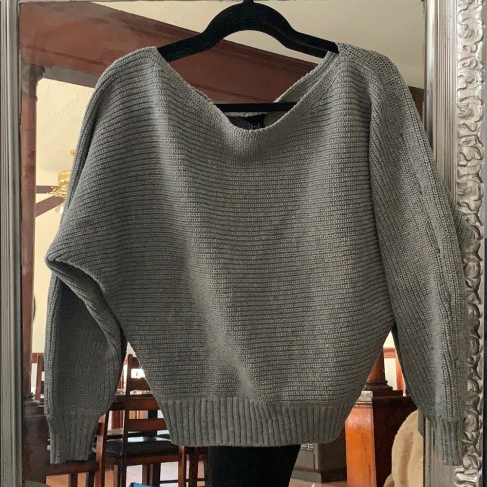 BRAND NEW Gray over the shoulder sweater
